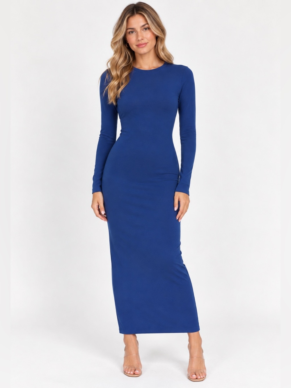 SKIMS Fits Everybody Crew Neck Long Sleeve Dress | Sapphire | Size XS